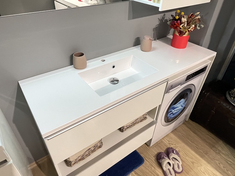 Умывальник с тумбой Fancy Marble Vivara 150 см с местом для стиральной машинки белый или венге