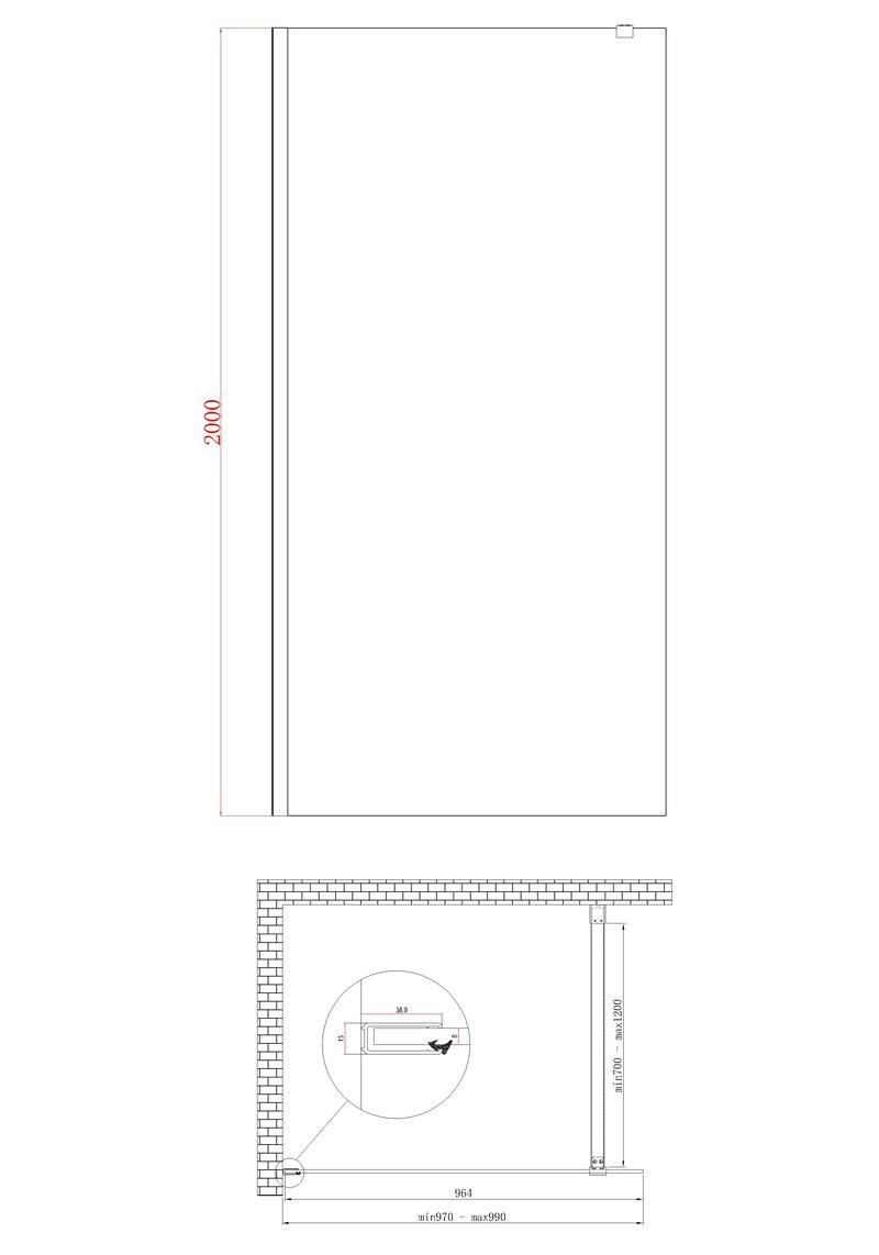 Душова перегородка Koer SR SP01 Walk-In (KR5393) прозора 100х200 см профіль хром