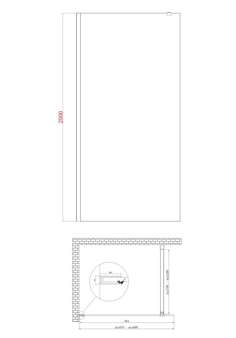 Душова перегородка Koer SR SP01 Walk-In (KR5392) прозора 90x200 см профіль хром