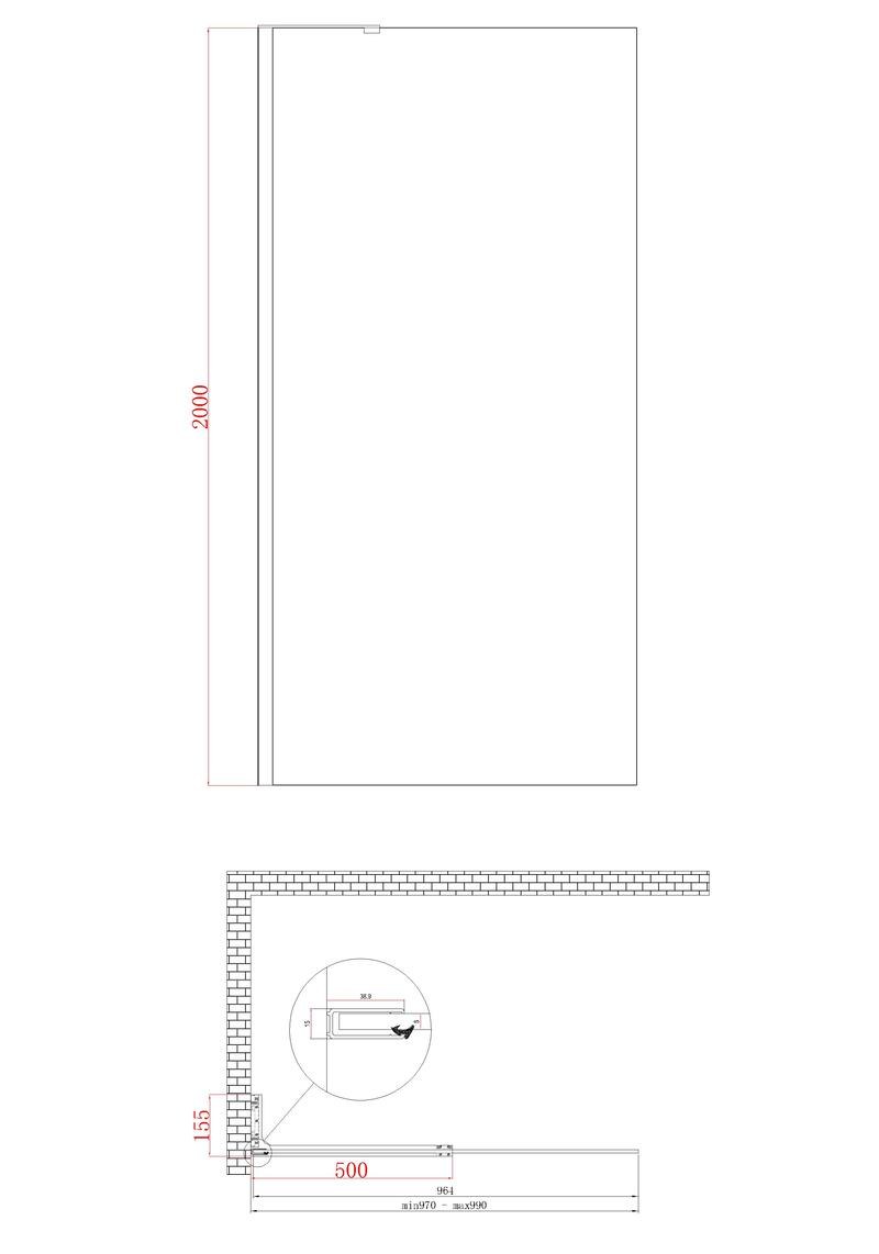 Душова перегородка Koer SR SP02 Walk-In (KR5397) прозора 100х200 см профіль графіт