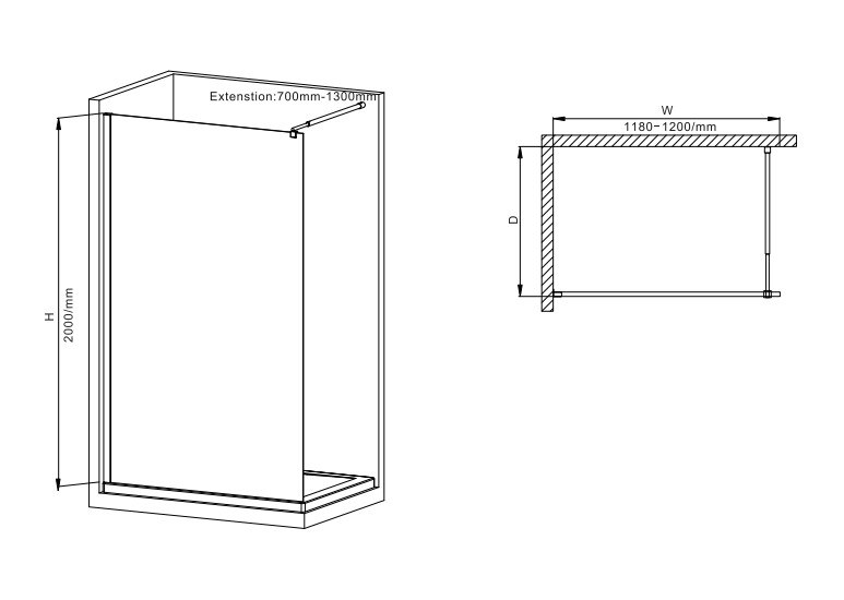 Душова перегородка Mixxus Premium FLAT SP02 (MI6857) прозора 120x200 см профіль чорний