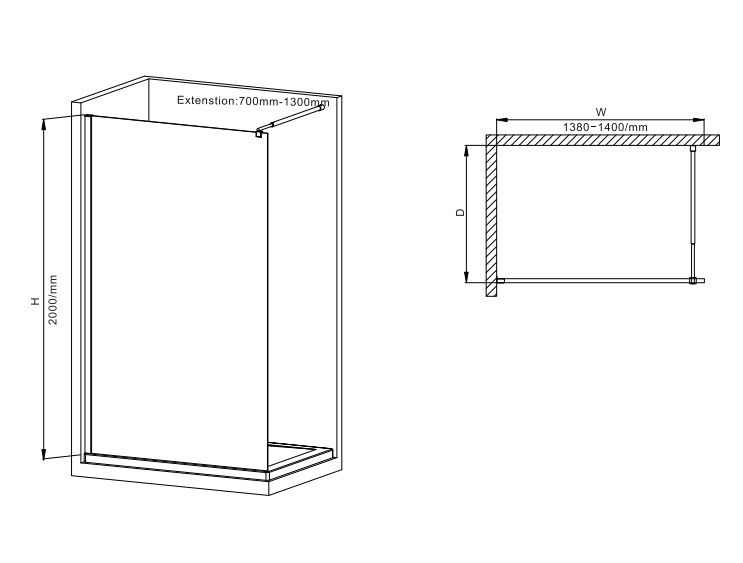 Душова перегородка Mixxus Premium FLAT SP02 (MI6858) прозора 140x200 см профіль чорний