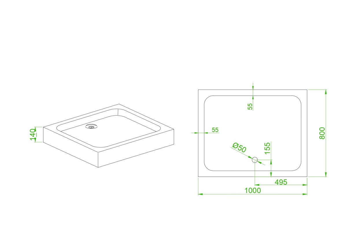 Душевой поддон MIXXUS HARD ST01-100x80x13 (MI8430) мелкий 100x80 см прямоугольный