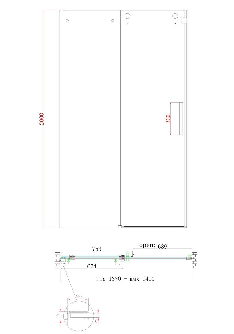 Душові двері в нішу Koer SR SD01 (KR5380) розсувні 140х200 см прозора