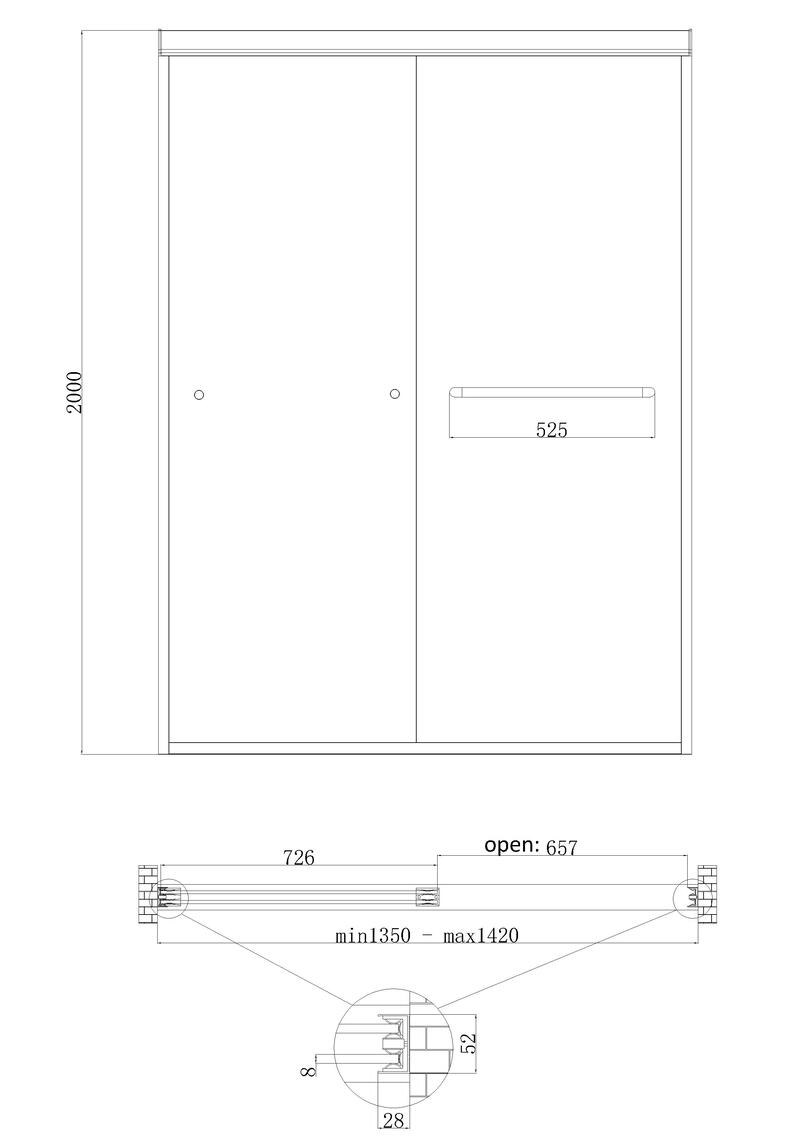 Душові двері в нішу Koer SR SD03 (KR5385) розсувні 140x200 см прозора