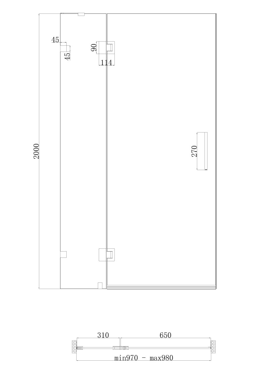 Душові двері в нішу Koer SR SD04 (KR5386) розпашна 100x200 см прозора