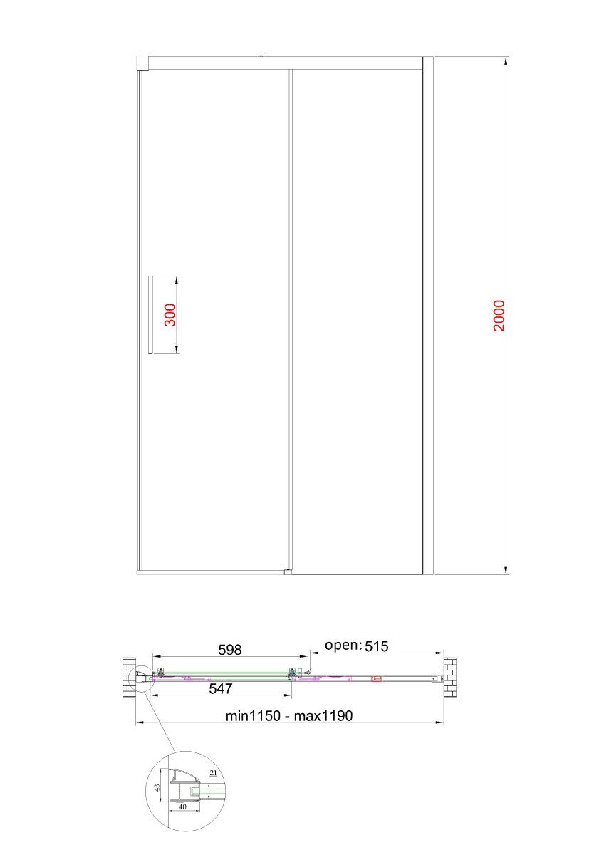 Душові двері в нішу Koer SR SD05 (KR5405) розсувні 120x200 см прозора