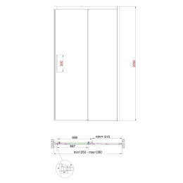 Душові двері в нішу Koer SR SD05 (KR5406) розсувні 140х200 см прозора