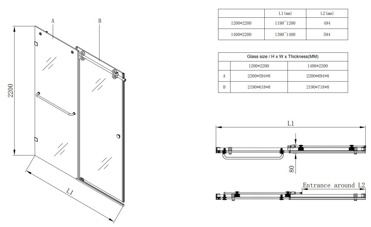 Душові двері в нішу Koer SR SD06 (KR5367) розсувні 120x220 см прозора