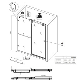 Душові двері в нішу Koer SR SD06 (KR5369) розсувні 140x220 см прозора
