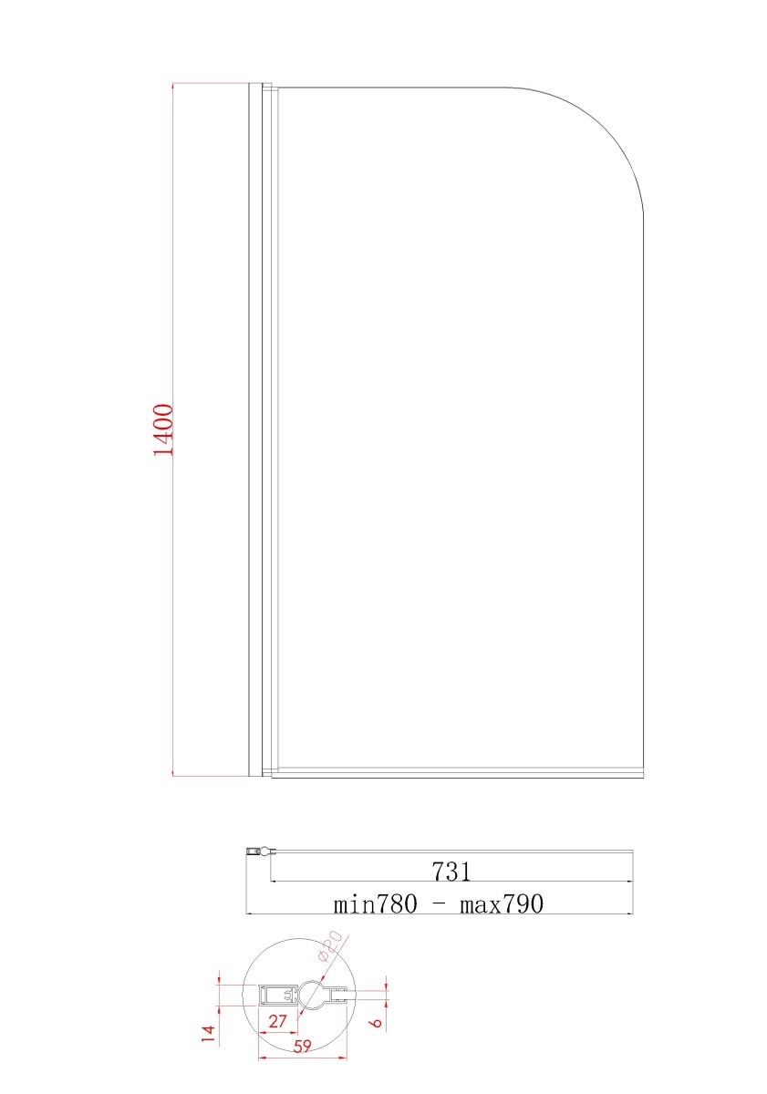 Шторка для ванны Koer SR BS01 (KR5400) стеклянная 80x140 см прозрачная, профиль хром