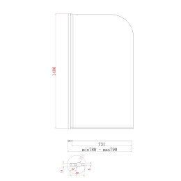 Шторка для ванны Koer SR BS01 (KR5400) стеклянная 80x140 см прозрачная, профиль хром