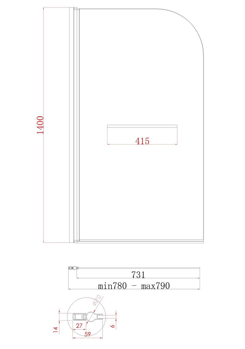 Шторка для ванны Koer SR BS02 (KR5401) стеклянная 80x140 см прозрачная, профиль хром