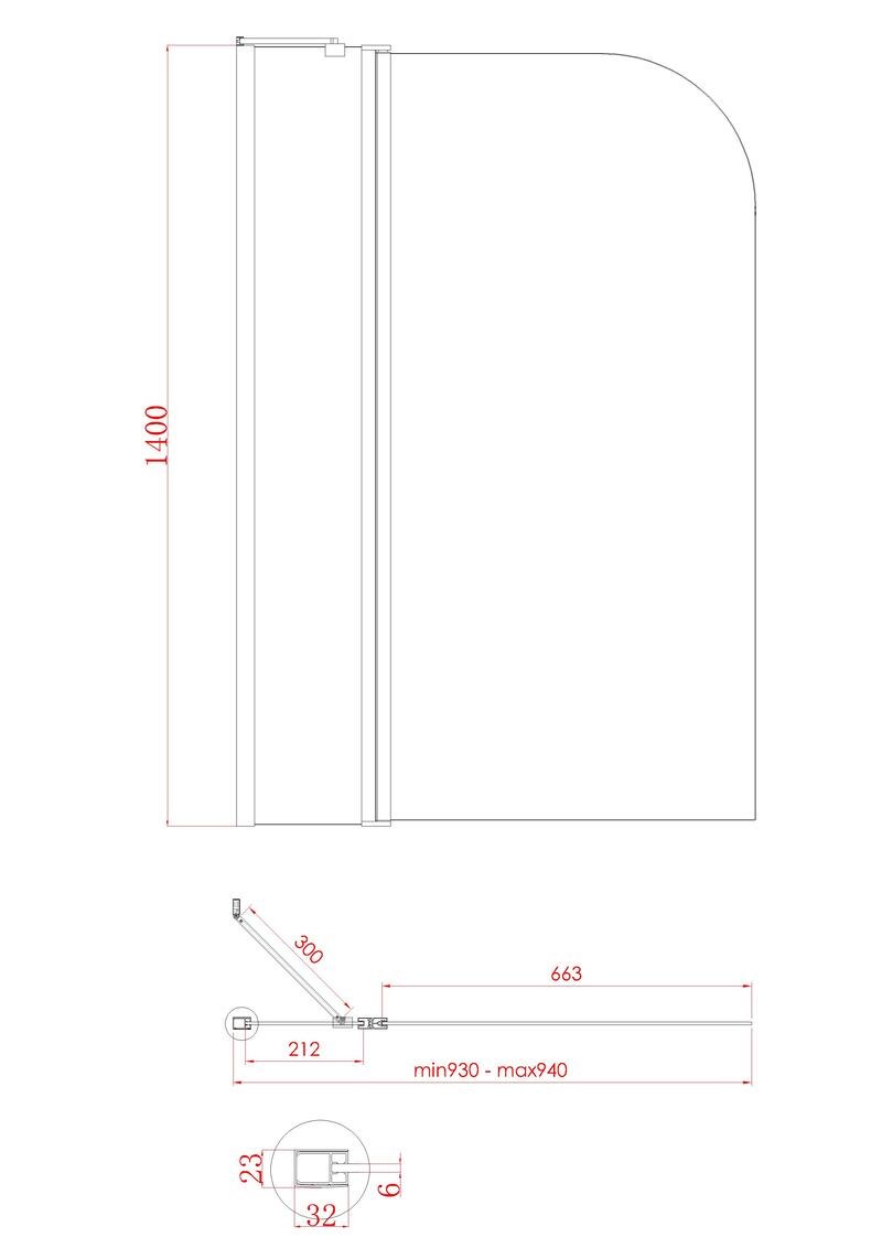 Шторка для ванны Koer SR BS03 (KR5402) стеклянная 95x140 см прозрачная, профиль хром
