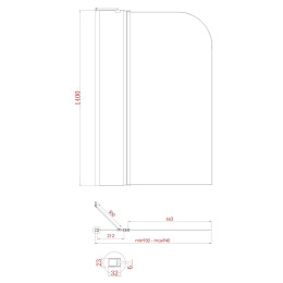 Шторка для ванны Koer SR BS03 (KR5402) стеклянная 95x140 см прозрачная, профиль хром