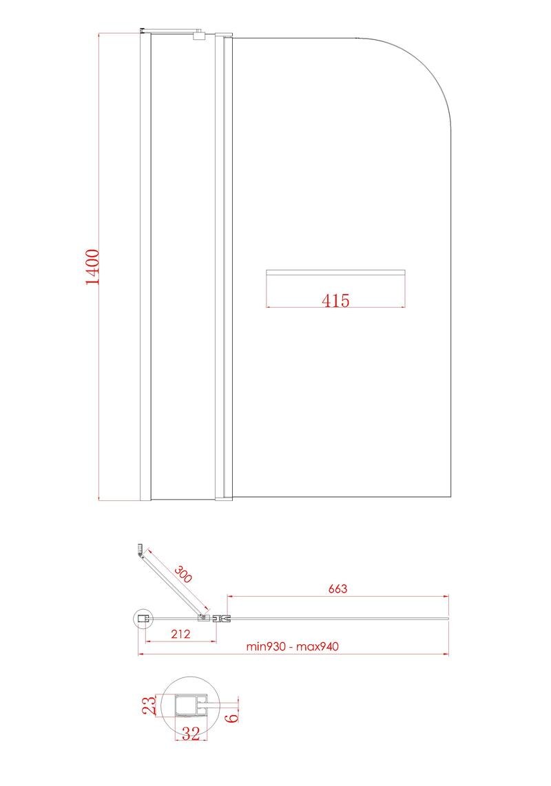 Шторка для ванны Koer SR BS04 (KR5403) стеклянная 95x140 см прозрачная, профиль хром