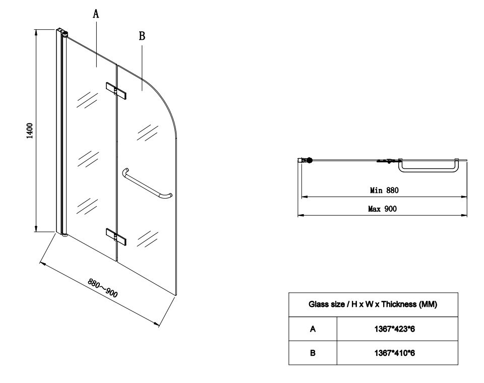 Шторка для ванны Koer SR BS05 (KR5372) стеклянная 90x140 см прозрачная, профиль хром