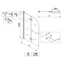 Шторка для ванны Koer SR BS05 (KR5372) стеклянная 90x140 см прозрачная, профиль хром