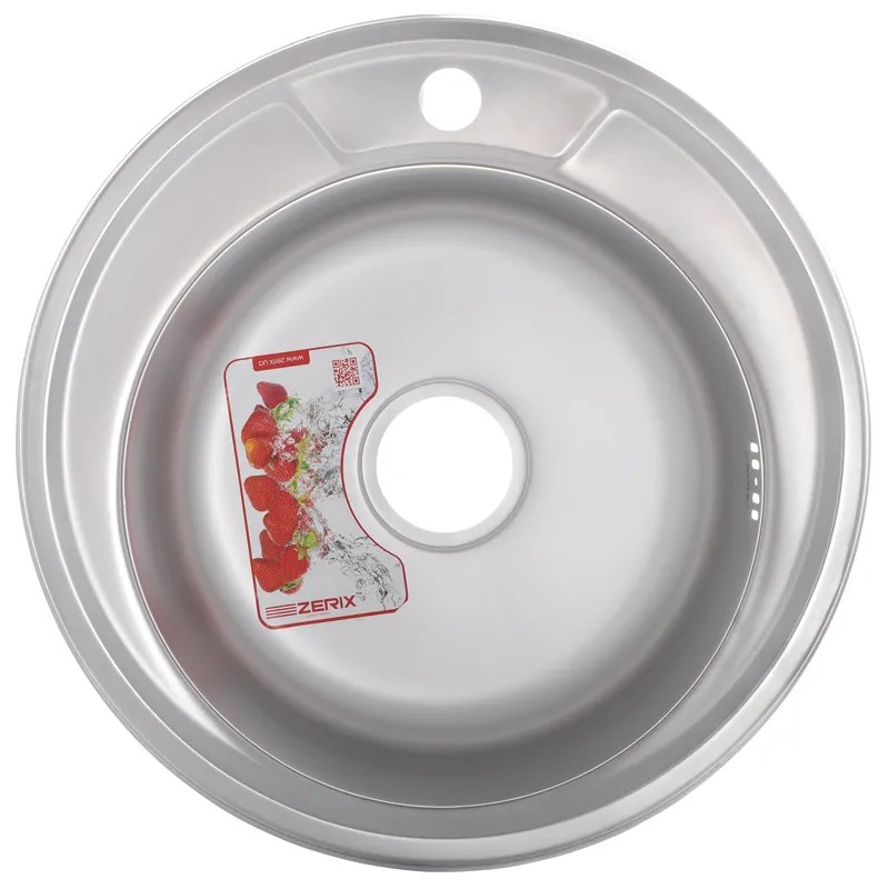 Кухонная мойка Zerix Z490-08-180D из нержавейки (ZX1585) круглая, врезная, 0,8 мм, Decor