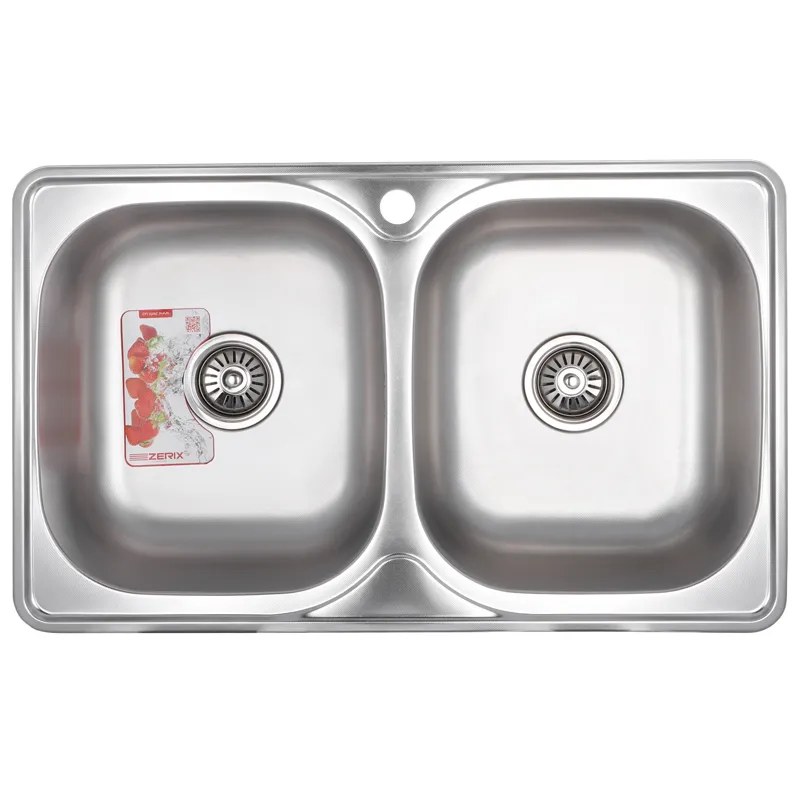 Кухонная мойка Zerix Z7848D-08-180MD из нержавейки (ZS0579) Double прямоугольная, врезная, 0,8 мм, micro Decor