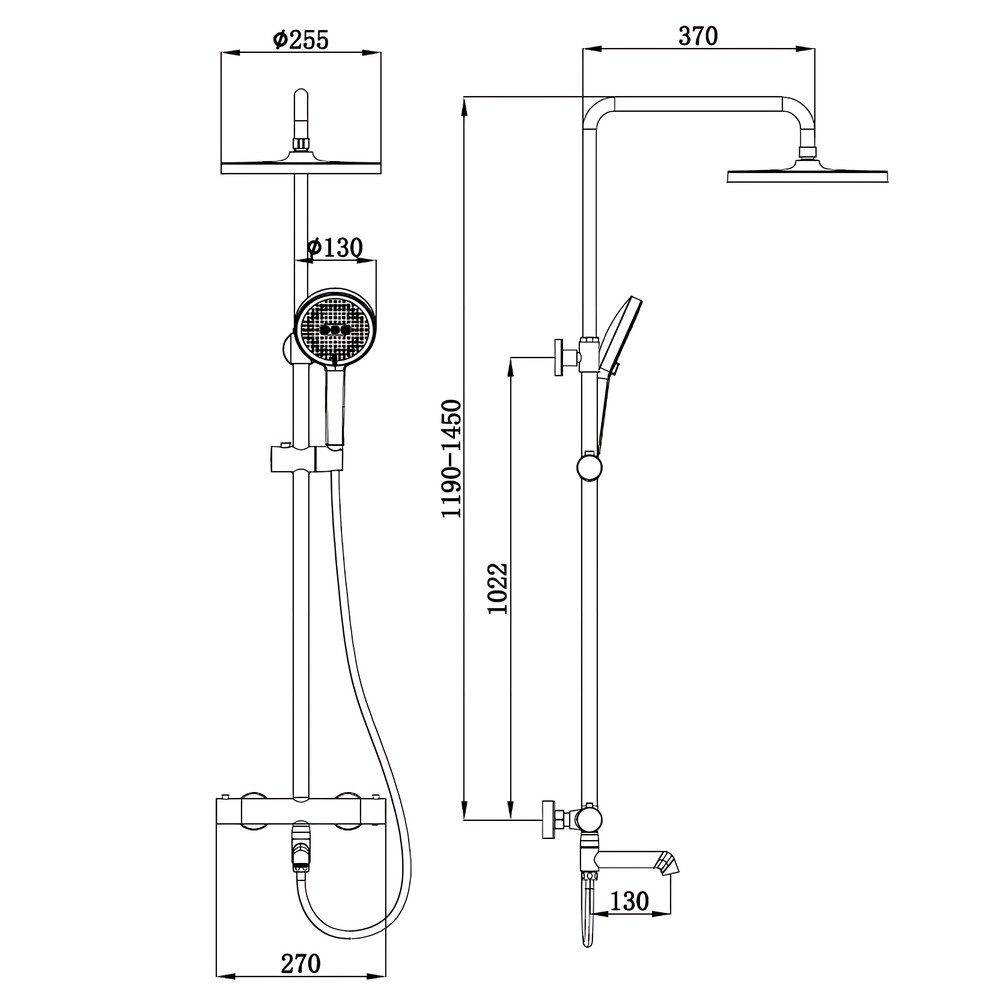 Душевая система Koer KB-57029-01 (KR5482) с термостатом, тропическим душем, 3 режима, хром