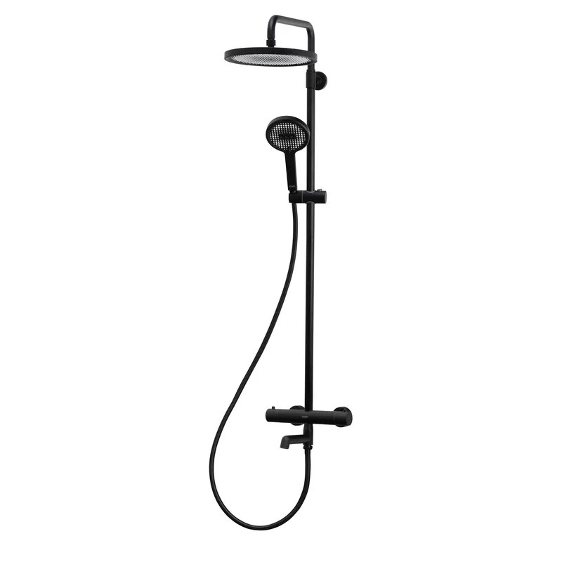Душевая система Koer KB-57029-05 (KR5491) с термостатом, тропическим душем, 3 режима, черная