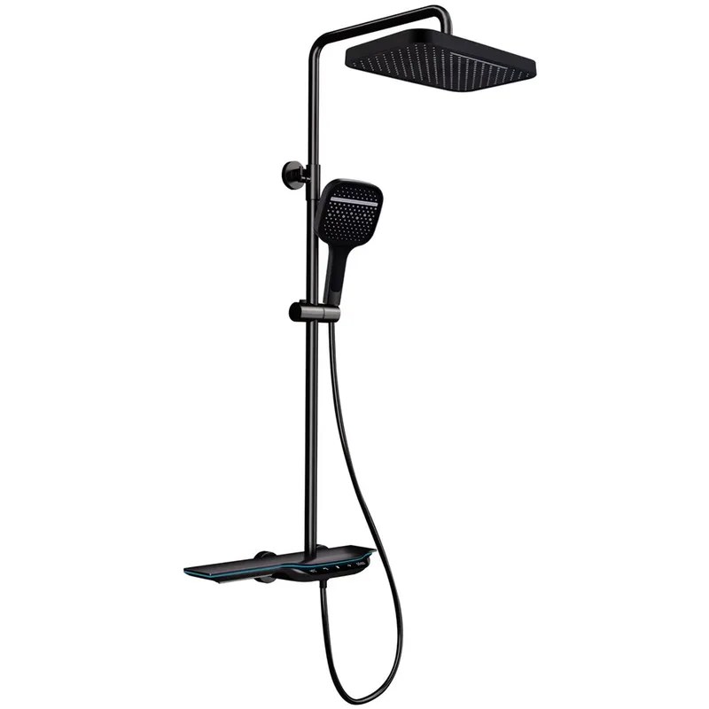 Душевая система Mixxus Premium SPACE-009-J (MI7011) с термостатом, тропическим душем, 3 режима, чёрная