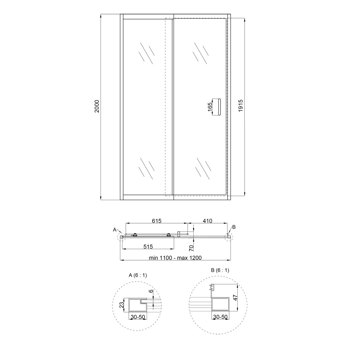 Душові двері в нішу Qtap Taurus (CRM2011-12.C6) розсувні 110-120x200 см прозора