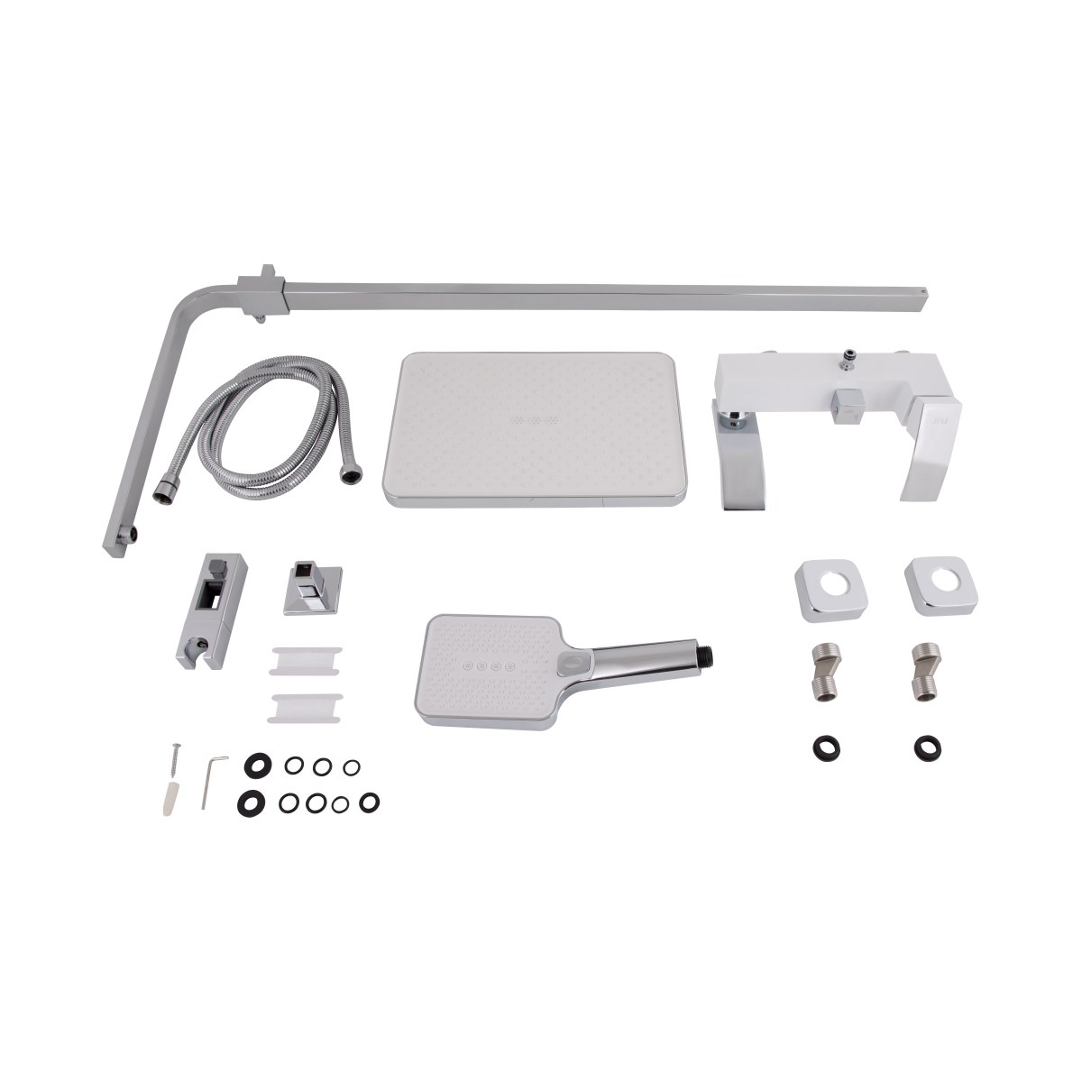 Душова система QT Swan Cascada (QTSWA111CRW45570) з тропічним душем і змішувачем, 3 режими, хром/білий