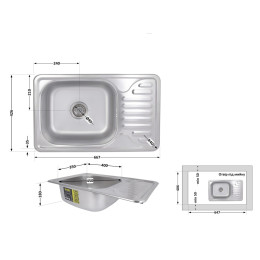 Кухонная мойка Brinex 6642 из нержавейки (BRIN6642SAT08) врезная, 0,8 мм, Satin