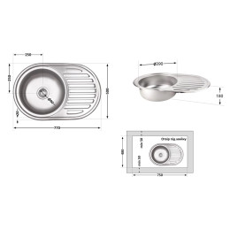 Кухонная мойка Brinex 7750 из нержавейки (BRIN7750SAT08) врезная, 0,8 мм, Satin