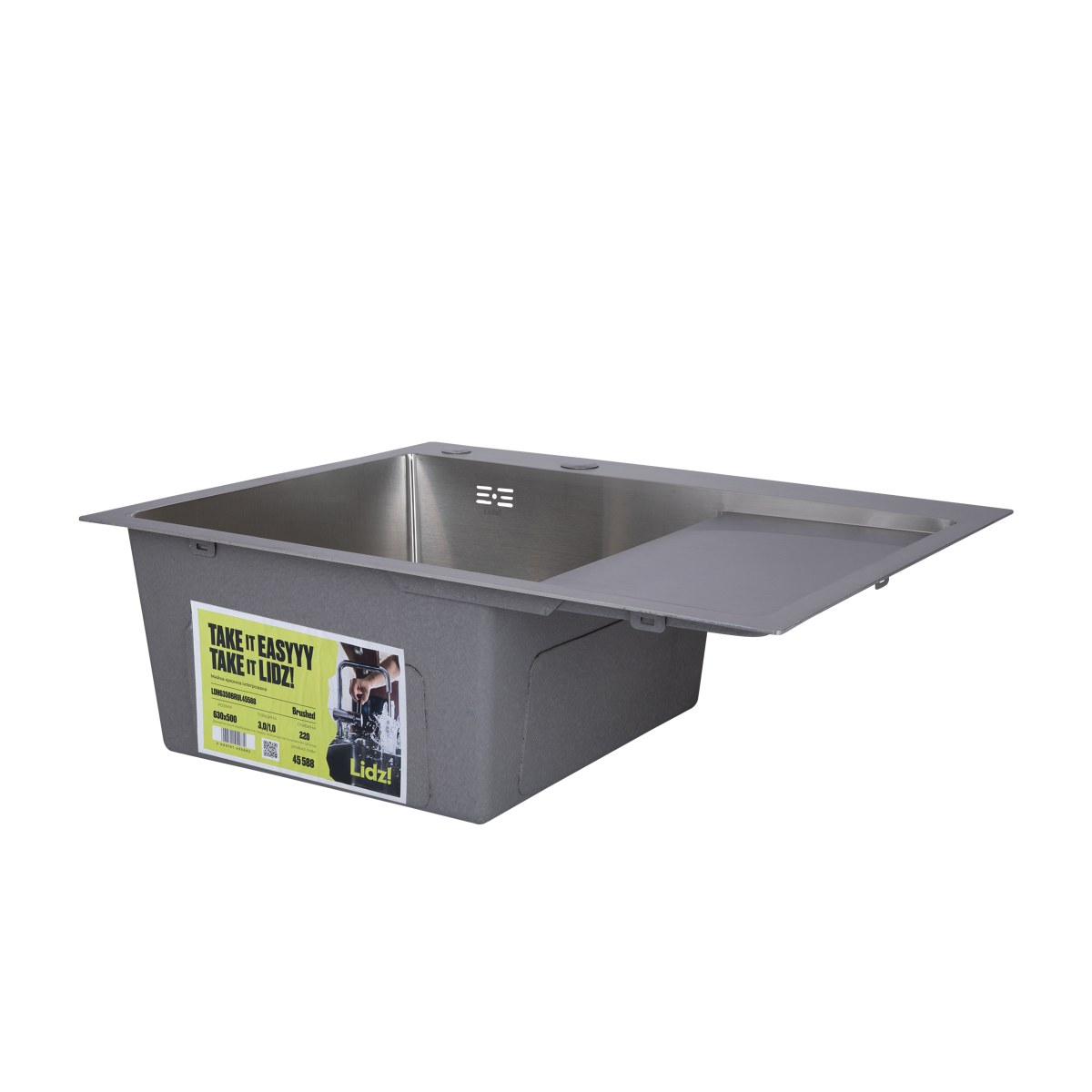 Кухонная мойка Lidz Handmade H6350R из нержавейки (LDH6350BRUR45587) Brushed Steel, крыло справа