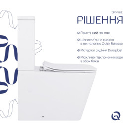 Унітаз-компакт Qtap Crow QT05222170W безободковий Rimless з сидінням Soft Close пристінний