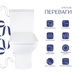 Унітаз-компакт Qtap Aries QT03228302W безободковий Rimless з сидінням Soft Close