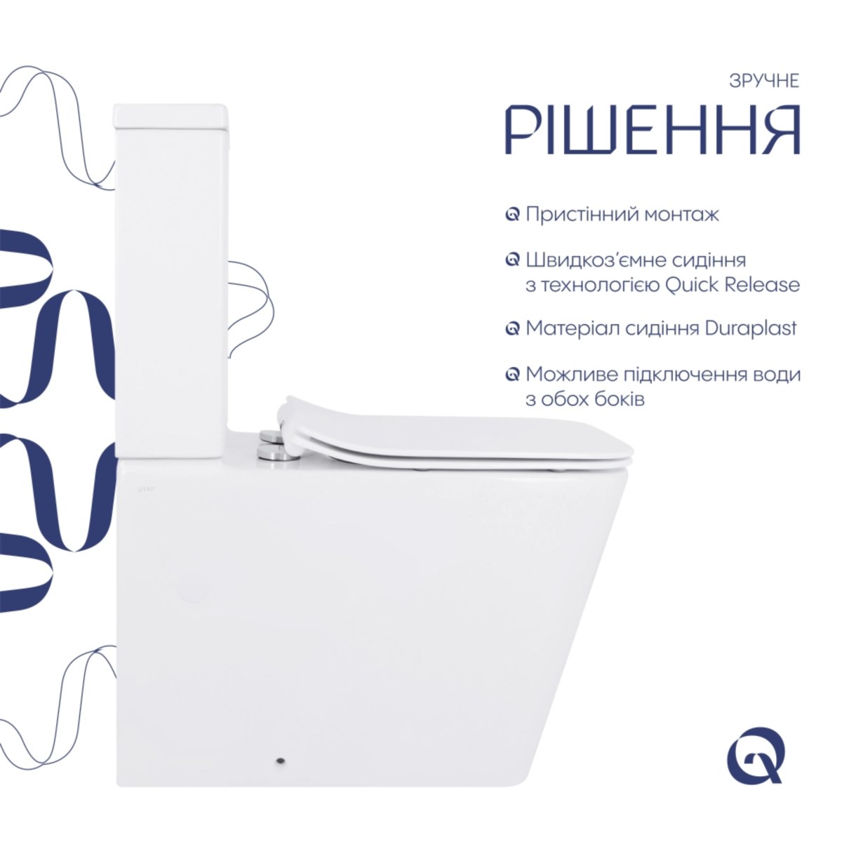 Унітаз-компакт Qtap Crow Eco QTCRO27W48750 безободковий Rimless з сидінням Soft Close пристінний