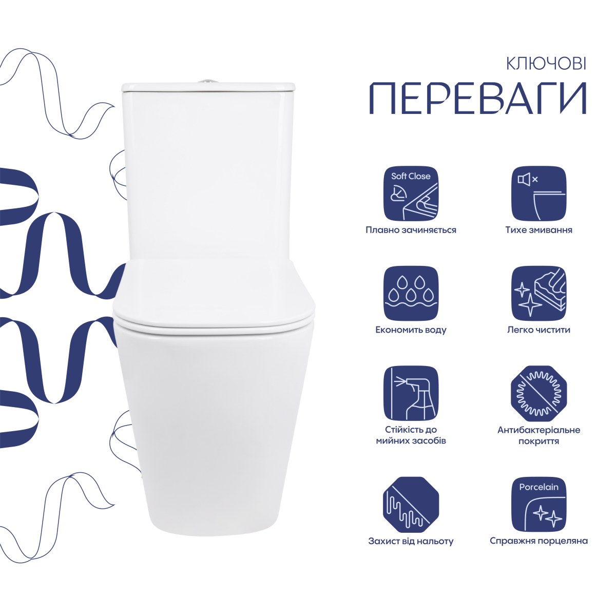 Унитаз-компакт Qtap Stork QTSTO27W49260 безободковый Ultra Quiet с сиденьем Soft Close пристенный