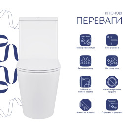 Унитаз-компакт Qtap Swan QT16222182TW безободковый Ultra Quiet с сиденьем Soft Close пристенный