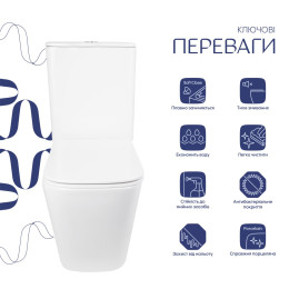 Унитаз-компакт Qtap Tern QT17226003AW безободковый Ultra Quiet с сиденьем Soft Close пристенный
