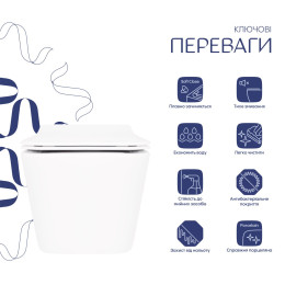 Підвісний унітаз Qtap Crow Rimless безободковий (QT05335170W) з сидінням Soft Close