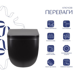 Підвісний унітаз Qtap Gemini чорний Ultra Quiet безободковий (QT2533076EUQMB) з сидінням Soft Close