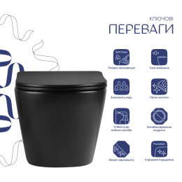 Підвісний унітаз Qtap Jay Ultra Quiet безободковий (QT07335177MB) з сидінням Soft Close