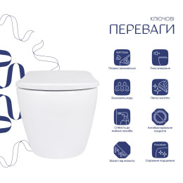 Підвісний унітаз Qtap Robin ML Ultra Quiet безободковий (QTROBML26W49621) з сидінням Soft Close