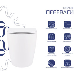 Подвесной унитаз Qtap Robin Ultra Quiet безободковый (QT13332381AW) с сиденьем Soft Close