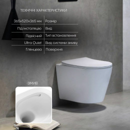 Підвісний унітаз Qtap Scorpio Ultra Quiet безободковий (QT14332380AW) з сидінням Soft Close