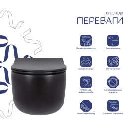 Підвісний унітаз Qtap Taurus чорний Ultra Quiet безободковий (QT2433084EUQMB) з сидінням Soft Close