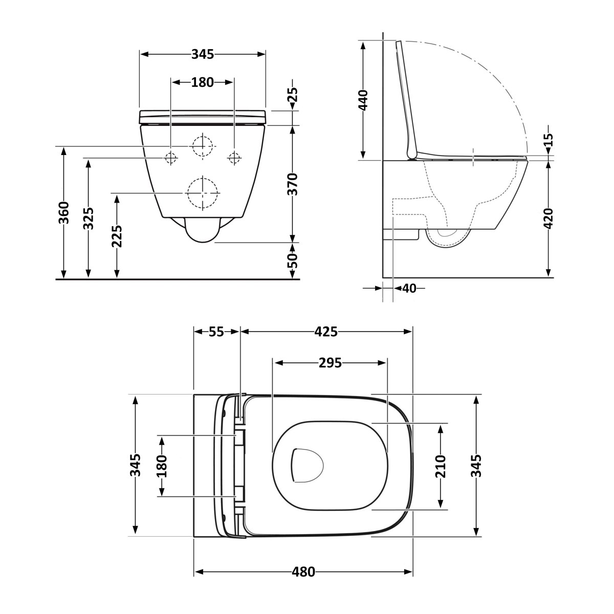 Підвісний унітаз Qtap Tern чорний Ultra Quiet безободковий (QT17332303ASMB) з сидінням Soft Close