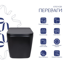 Підвісний унітаз Qtap Tern чорний Ultra Quiet безободковий (QT17332303ASMB) з сидінням Soft Close