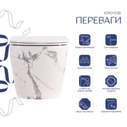 Підвісний унітаз Qtap Robin мармур Ultra Quiet безободковий (QT13332381АSMR) з сидінням Soft Close