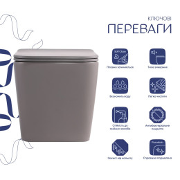 Підвісний унітаз Qtap Tern кам’яно-сірий Ultra Quiet безободковий (QT17332303ASSG) з сидінням Soft Close