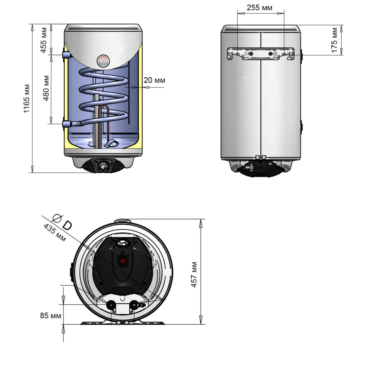 Бойлер Thermo Alliance CWH 12044 5S R комбинированный 120 л с мокрым ТЭНом 2,0 кВт, вертикальный, правый